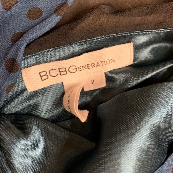 BCBGeneration Dress Polka Dot MIDI Black Blue Sheer Women Size 2 or XS - Picture 6 of 7